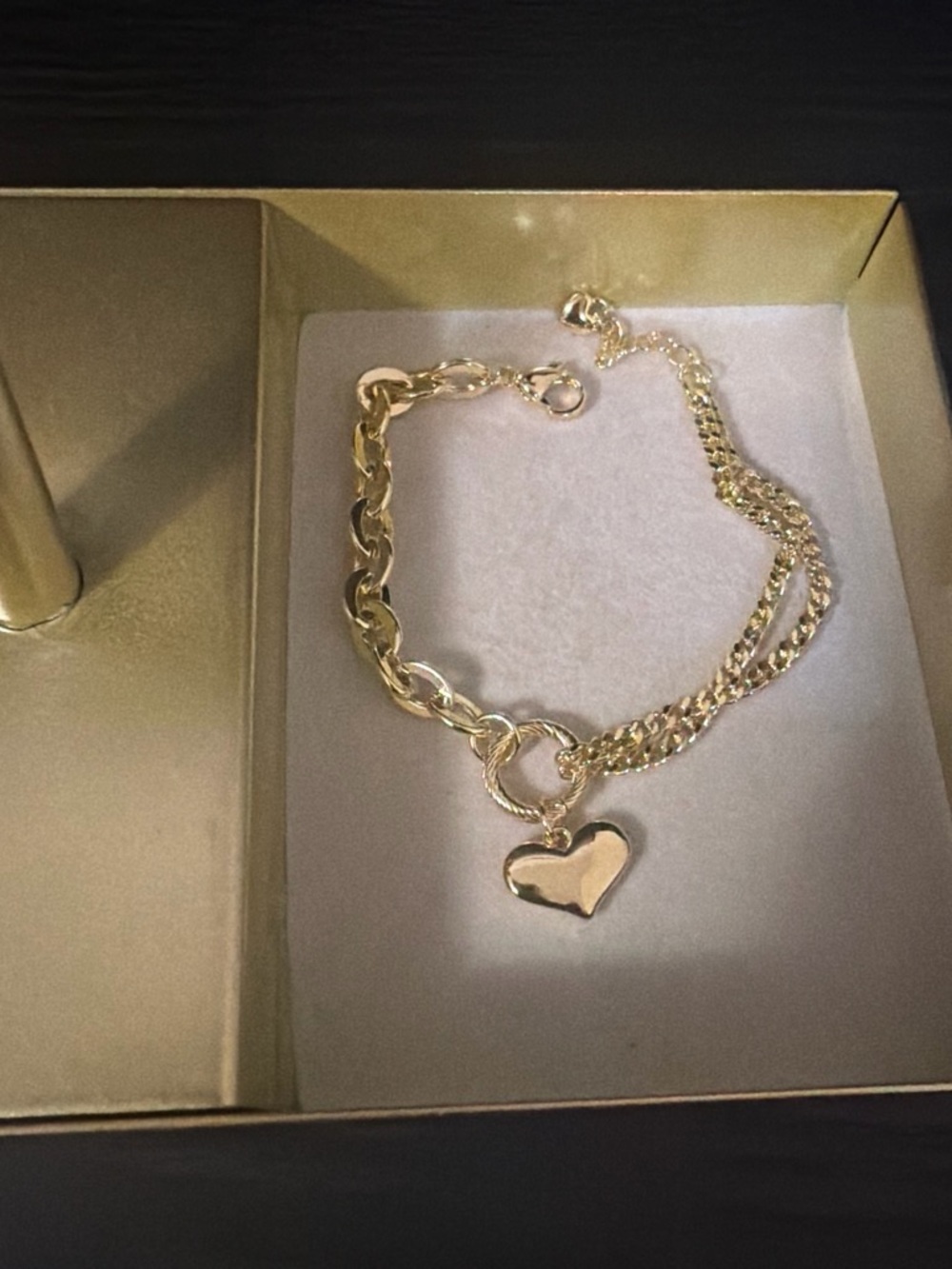 Gold plated Heart Charm Chain Bracelet - Women's Jewelry